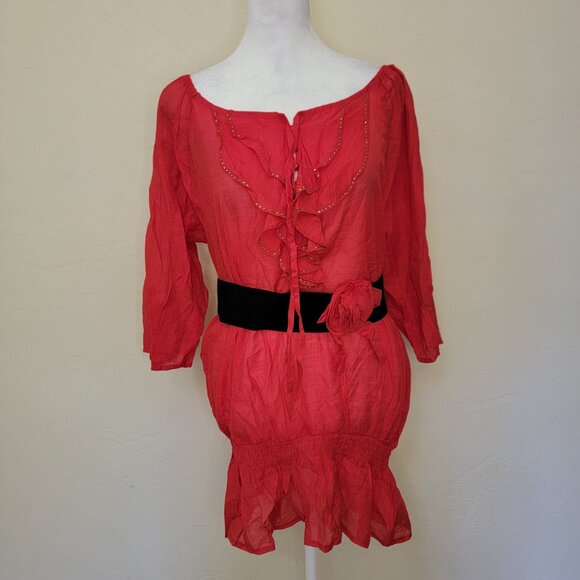 Ceres Y2K Red Shirt with Belt, Size M, $25-NEW - Picture 1 of 4